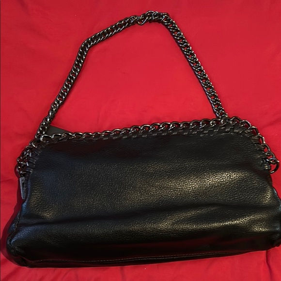 Black Shoulder Bag with Decorative Embellishments and Chain Strap - Picture 6 of 7